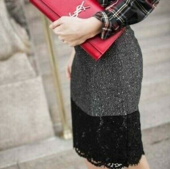 NWT J.crew Perfect Party with Lace Trim Sparkly Pencil Skirt Grey & Black size 4 - Picture 14 of 14